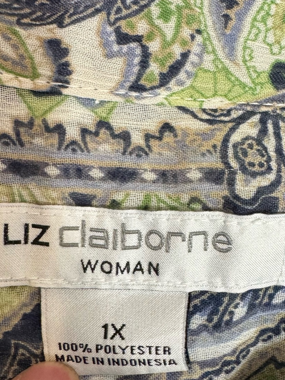 Liz Claiborne Paisley Button-Front Tunic Blouse 3/4 Sleeve Semi-Sheer 1X - Picture 7 of 7